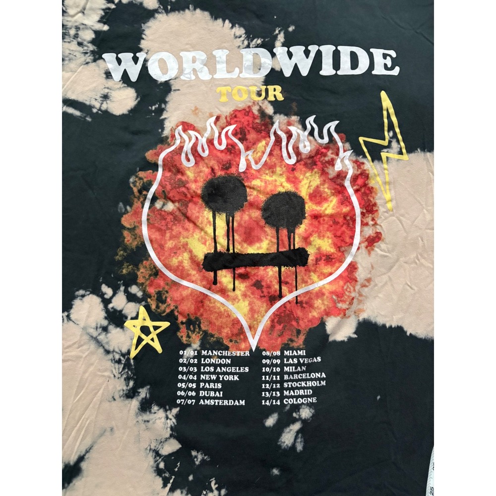 boohooMAN Worldwide Tour Graphic Tie Dye T-Shirt Mens 3XL Black Tan Bleached - Picture 5 of 7